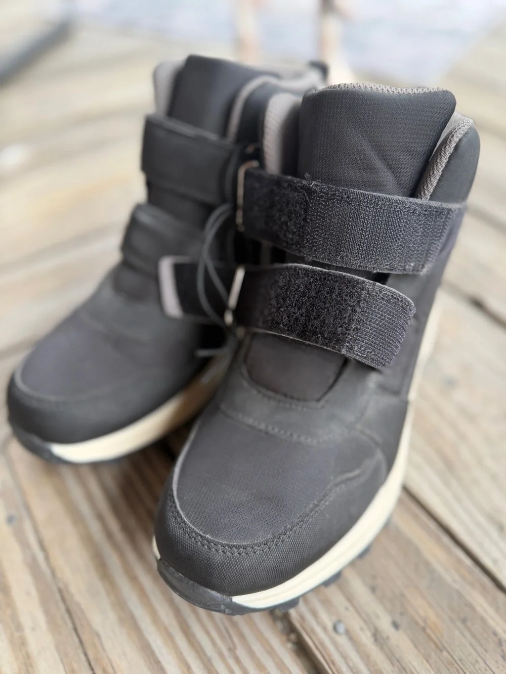Kids size 4 All In Motion Black Winter Snow Boots with Velcro and Thermolite